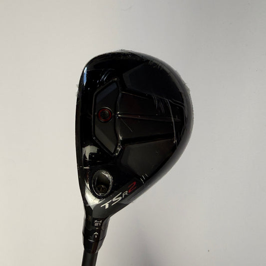 Hybrid golf club head with 'Titleist TSR2' branding on a light gray background