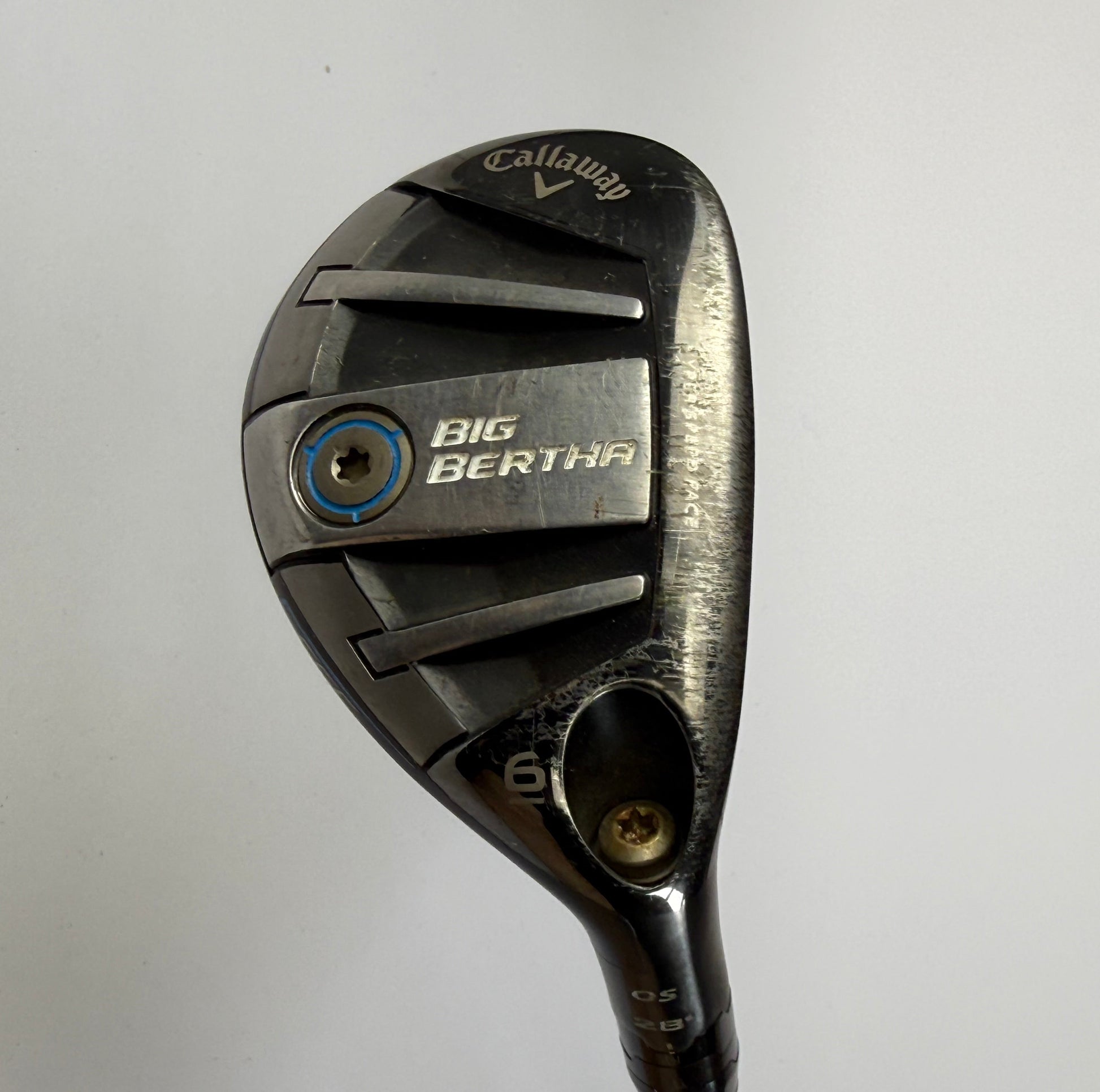 Hybrid Golf club with 'Callaway Big Bertha' branding on a light gray background