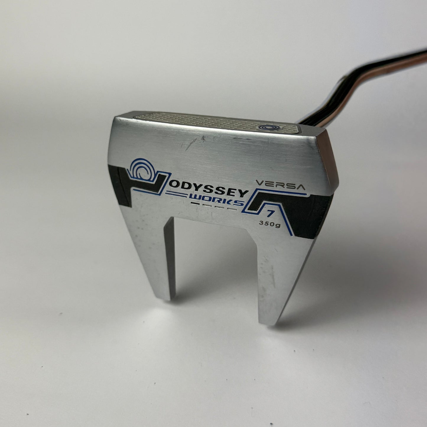 Golf putter head with Odyssey branding on a white background